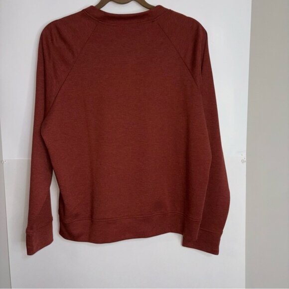 ONE WORLD Womens Large Rust Brick Red Stamped Design Jacket Zip Sweater Autumn - Picture 8 of 8